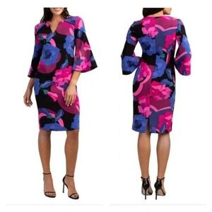 Trina Turk Floral Sheath Dress Womens 6 Lined Vibrant Cocktail Party Chic
